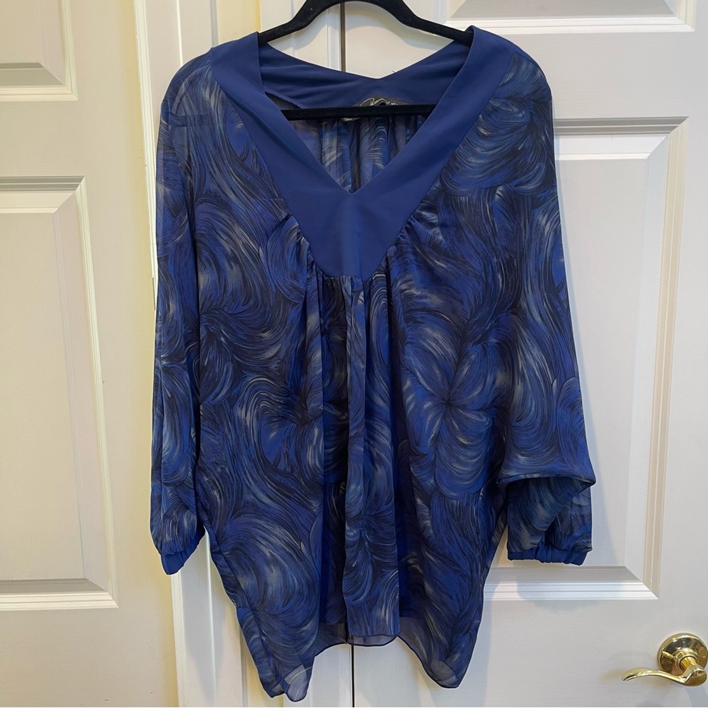 Patterson J. Kincaid Blue Silk Sheer Printed Blouse